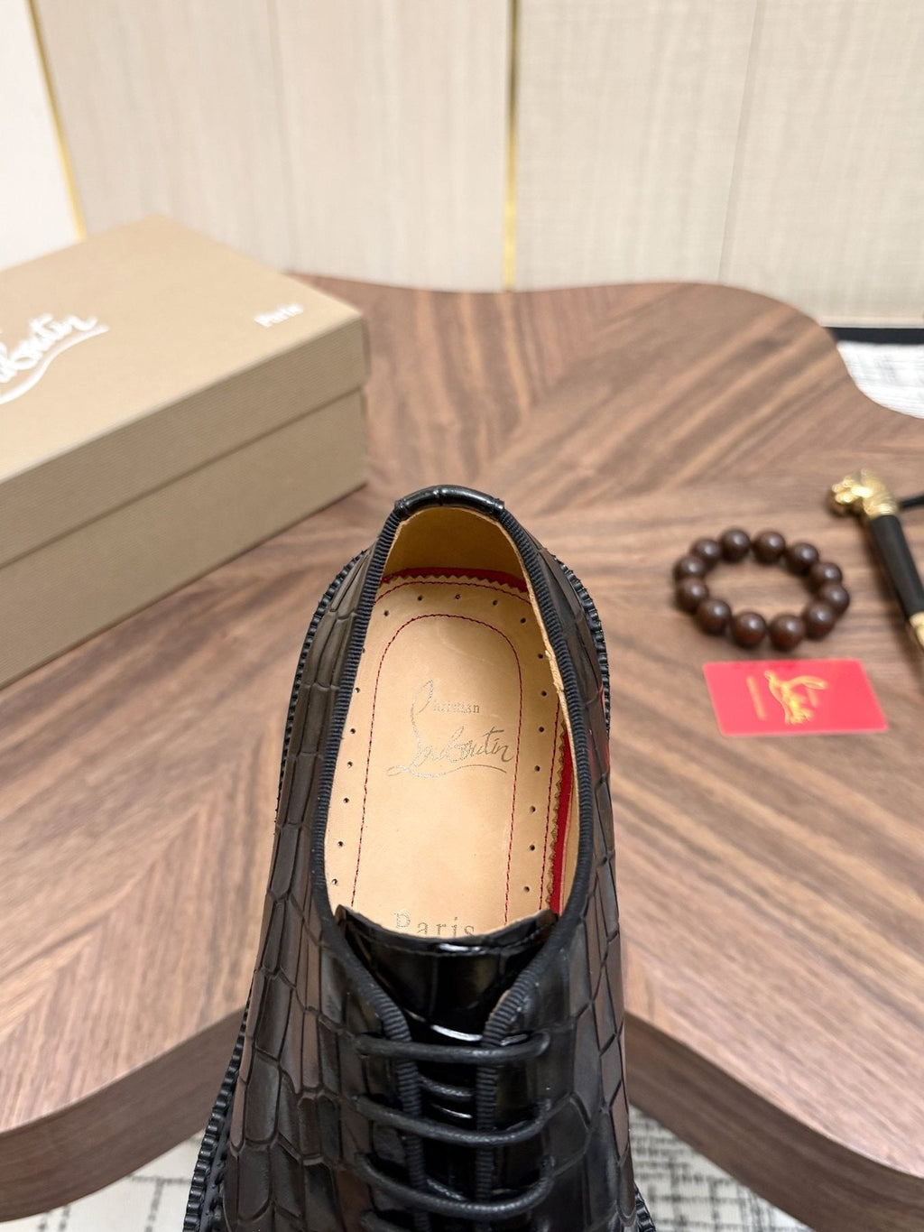 Christian Louboutin Black Embossed Lace-Up Dress Shoes