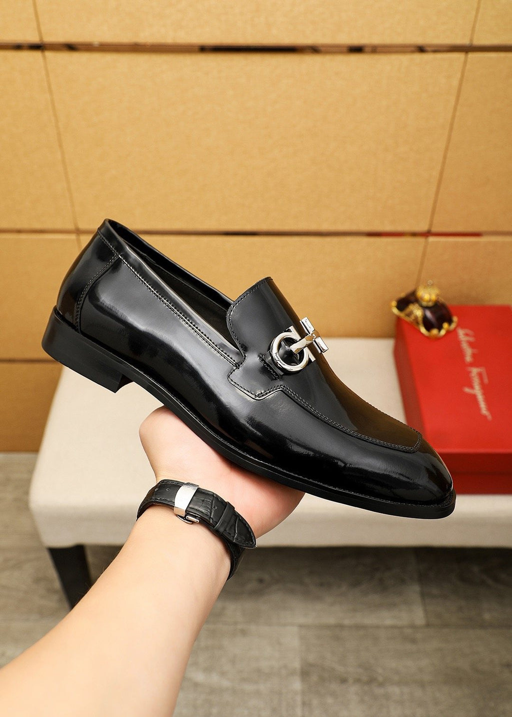 Ferragamo Men's Black Horsebit-Style Loafers