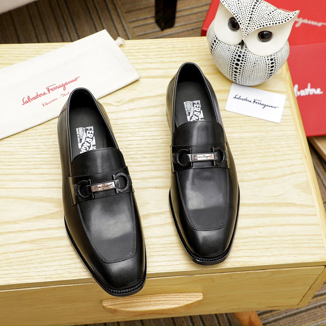 Ferragamo Black Metal Bit Loafers - Slip-On Design