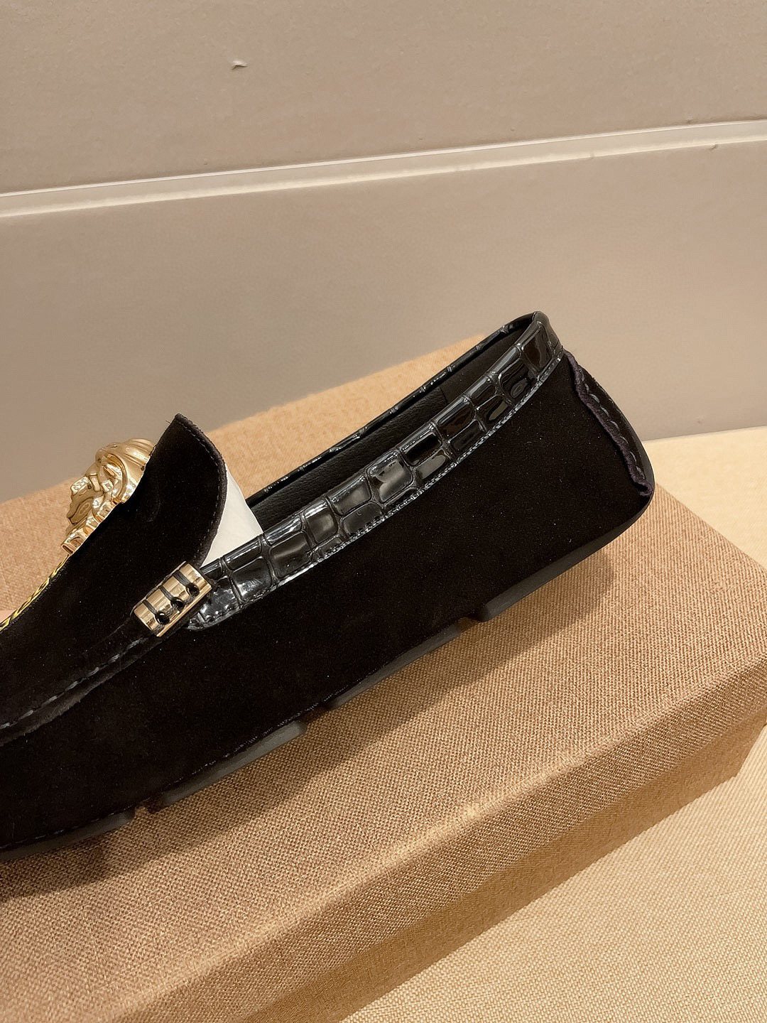 Versace Black Gold-Tone Hardware Loafers