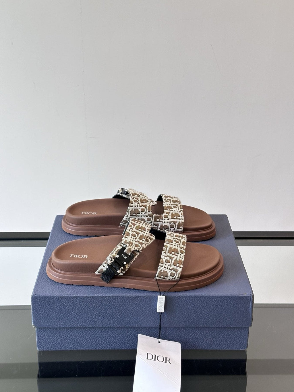 Dior Men's Patterned Strap Slide Sandals - Open-Toe Slip-On Design