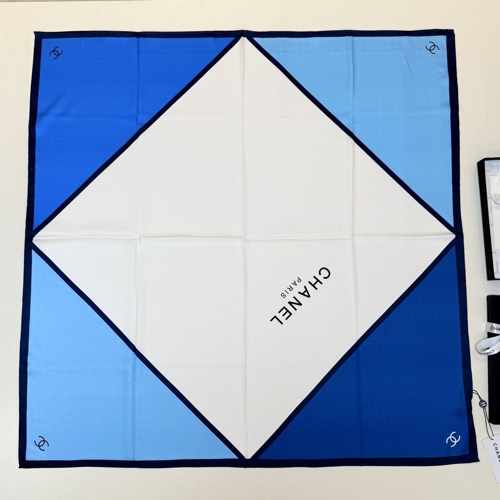 Chanel Blue Color-Block Square Scarf