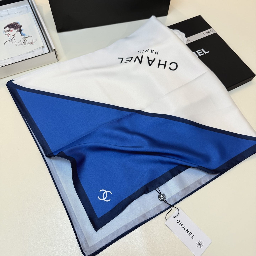 Chanel Blue Color-Block Square Scarf