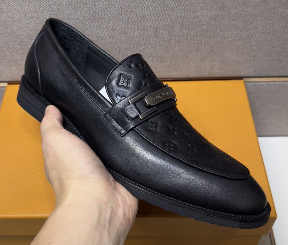 Louis Vuitton Men's Embossed Metal-Bar Loafers