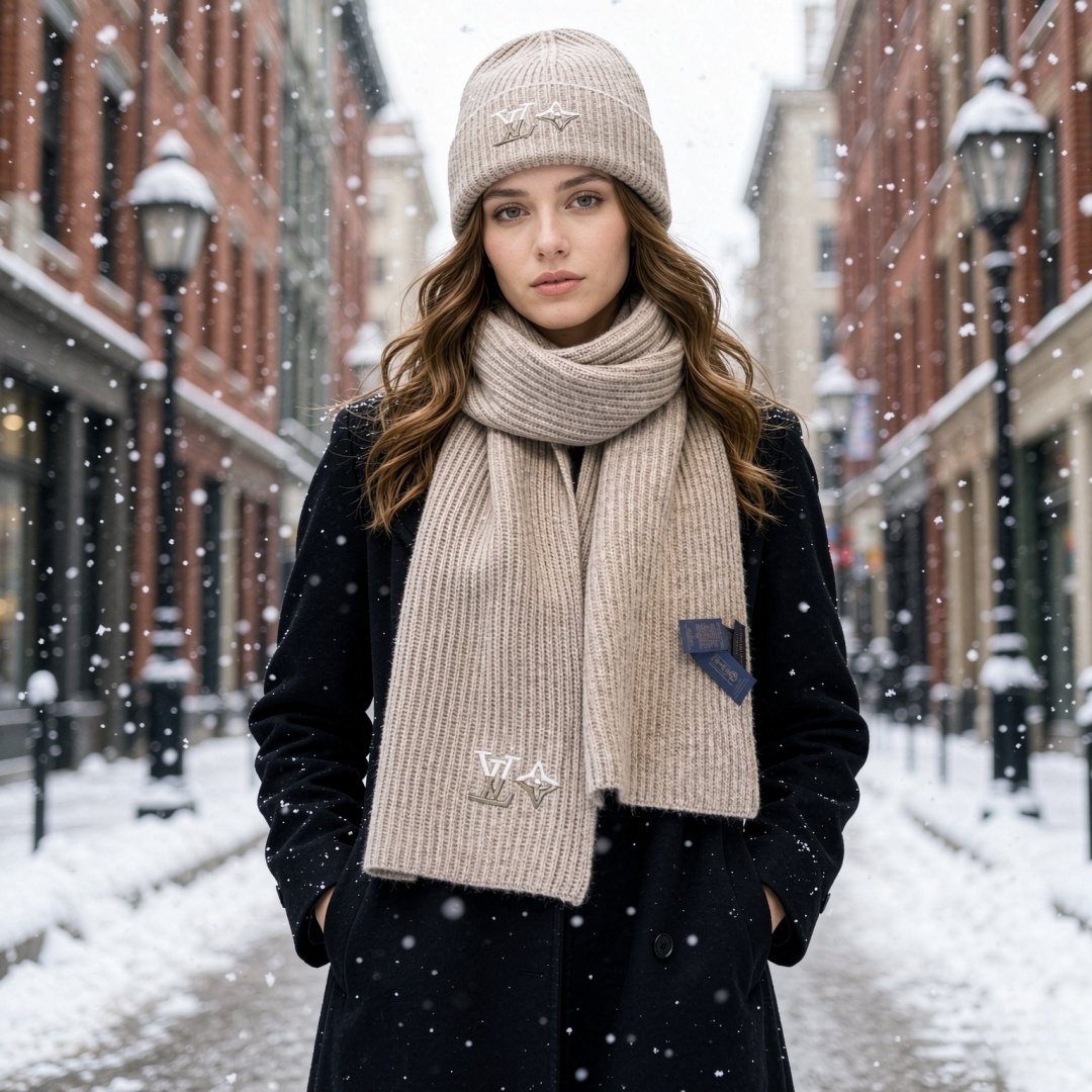 Louis Vuitton Rib-Knit Scarf & Beanie Set