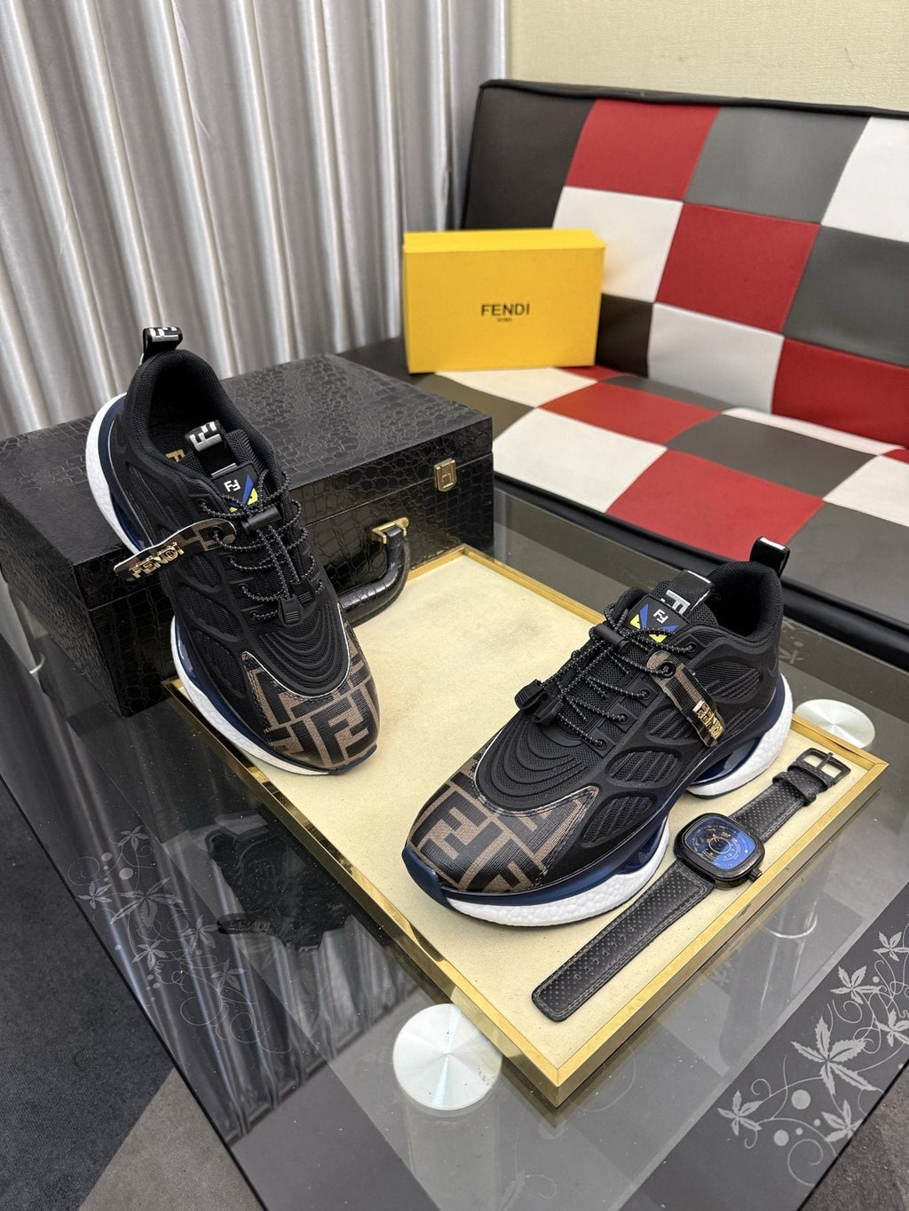 Fendi Men's Patterned Toe Low-Top Sneakers - Lace-Up Closure