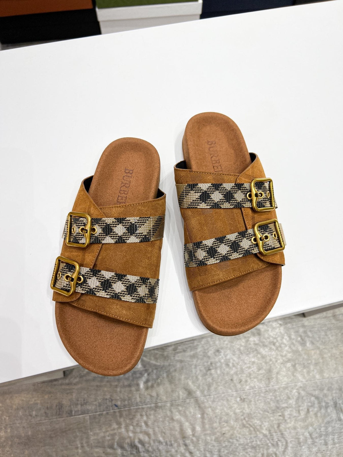 Burberry Check Buckle Slide Sandals