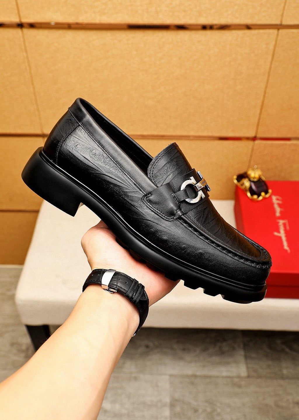 Salvatore Ferragamo Black Bit Loafers - Embossed Texture