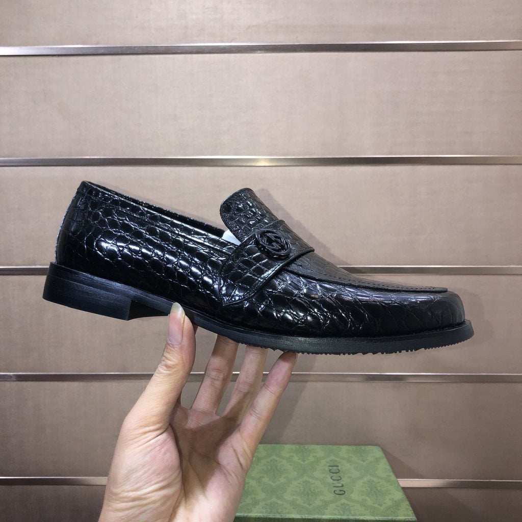 Gucci Black Textured Loafers