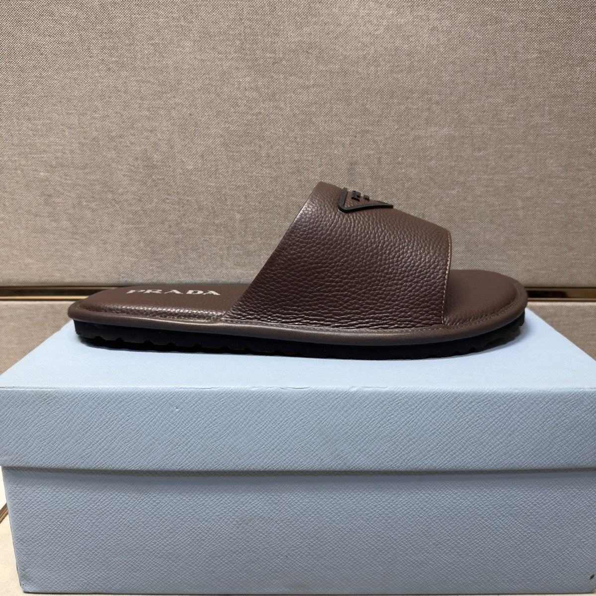 Prada Men's Triangle Detail Slide Sandals