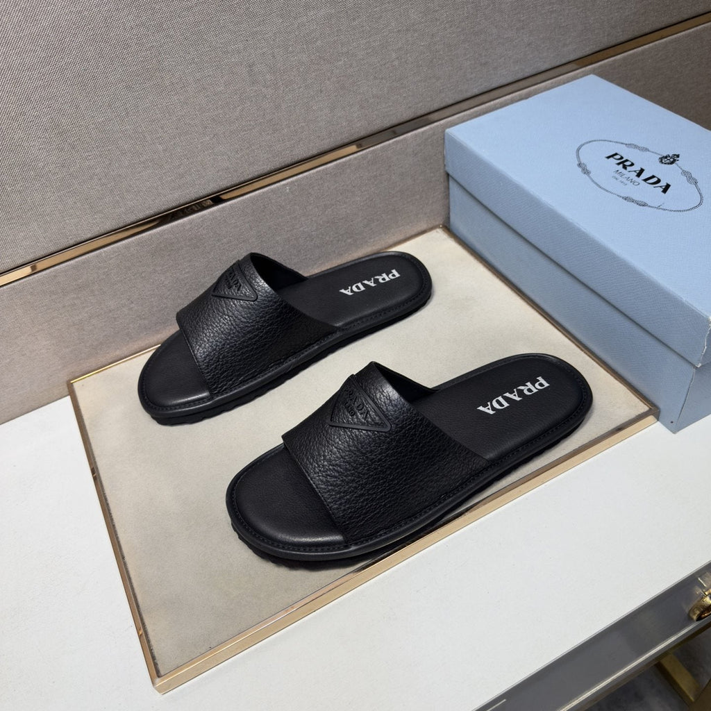 Prada Men's Triangle Detail Slide Sandals
