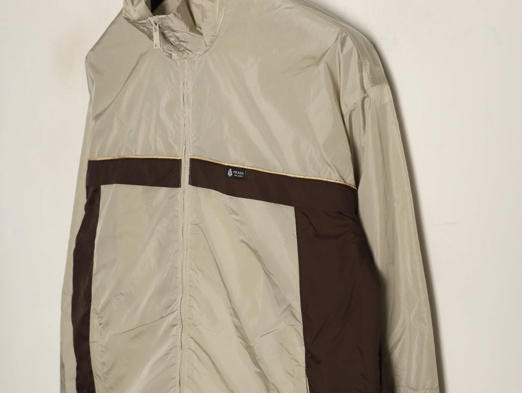Prada Logo-Detail Colorblock Zip Jacket - Beige and Brown