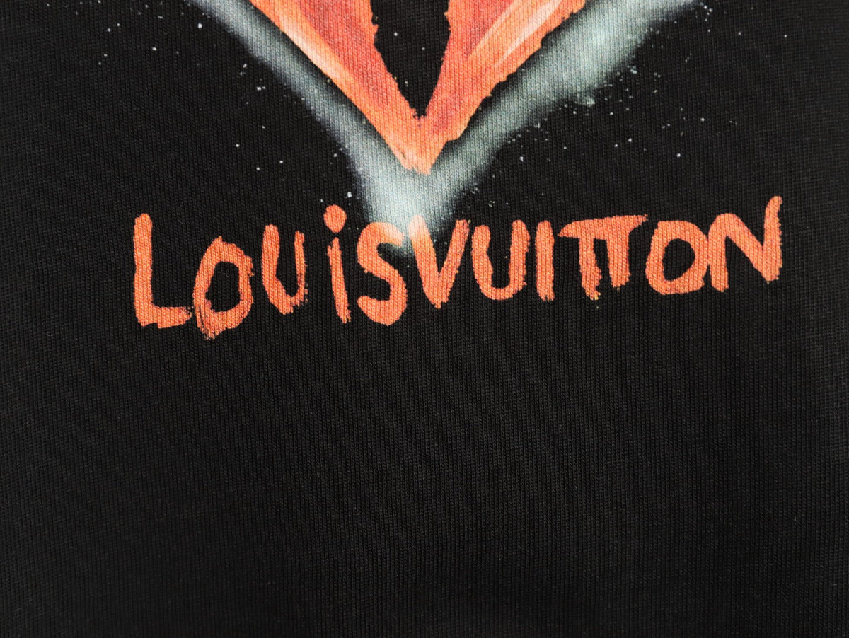 Louis Vuitton Four-Petal Motif and Lettering T-Shirt - Black
